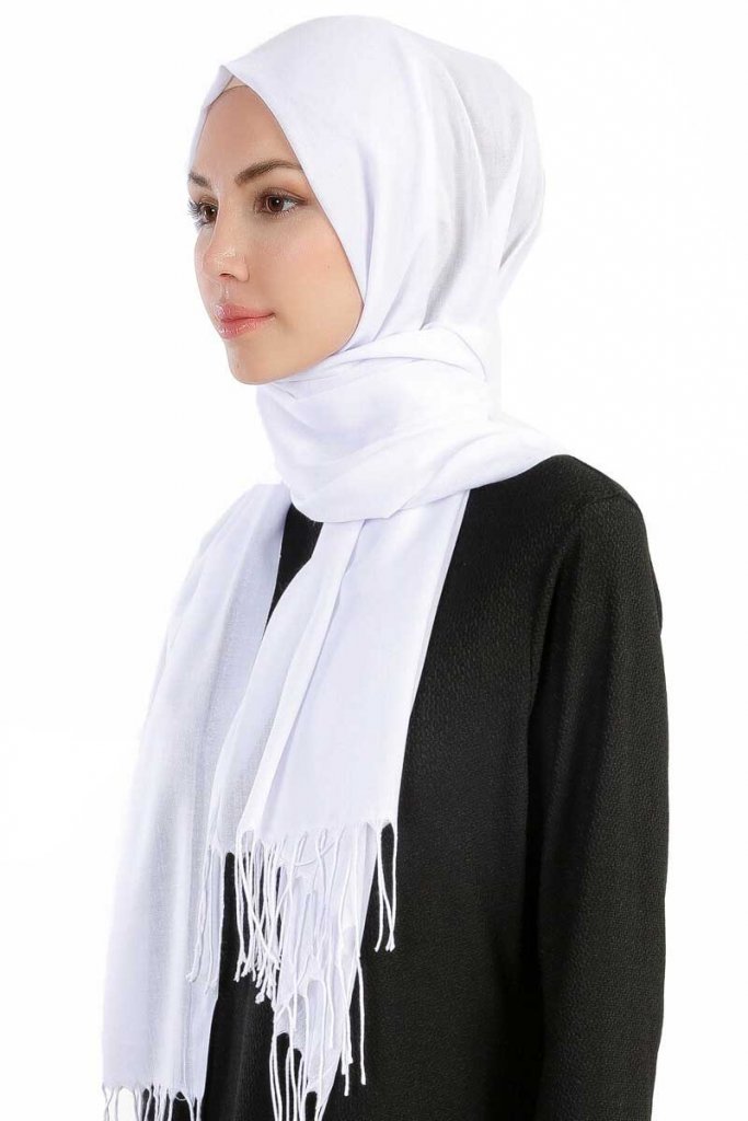 pashmina blanc hijab frange caftan abaya qalam dress